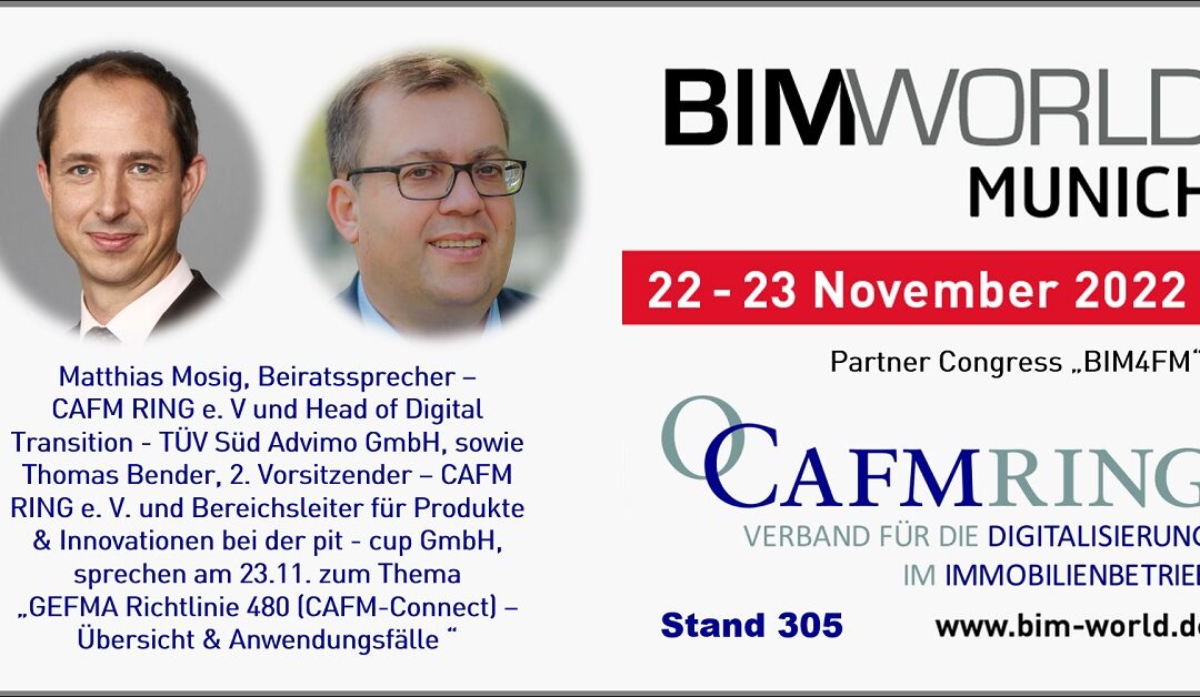 Matthias Mosig und Thomas Bender sprechen auf dem Partnerkongress „BIM4FM“ zum Thema „GEFMA Richtlinie 480 (CAFM-Connect) – Übersicht & Anwendungsfälle“